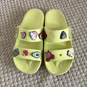 CROCS Classic Slide Sandal Green Double Strap Slip On w/Charms